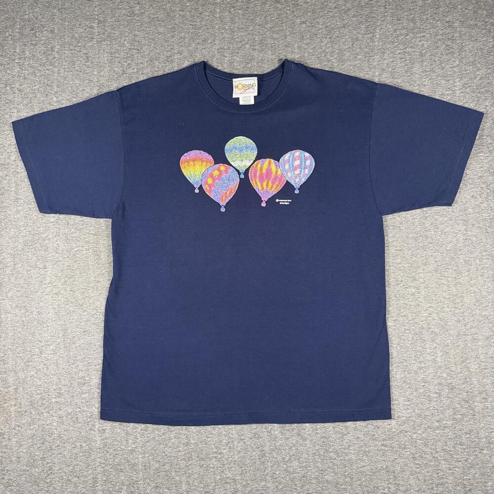 Vintage Morning Sun T Shirt Womens Large Navy Colorful Balloons Made USA Grandma